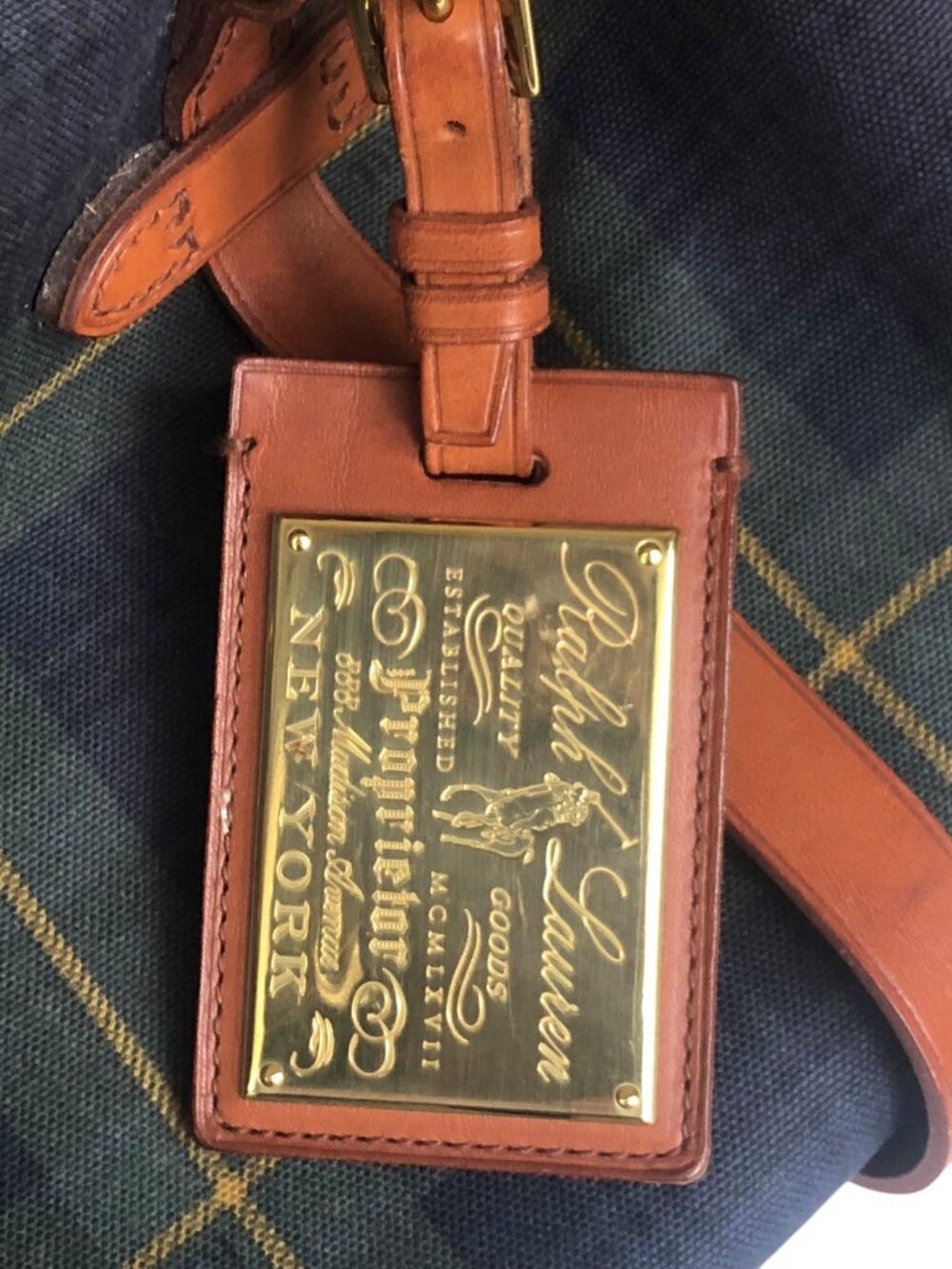 Vintage RALPH LAUREN Black Watch Tartan Tan Leather Trims Duffel Heritage Bag - Picture 3 of 9